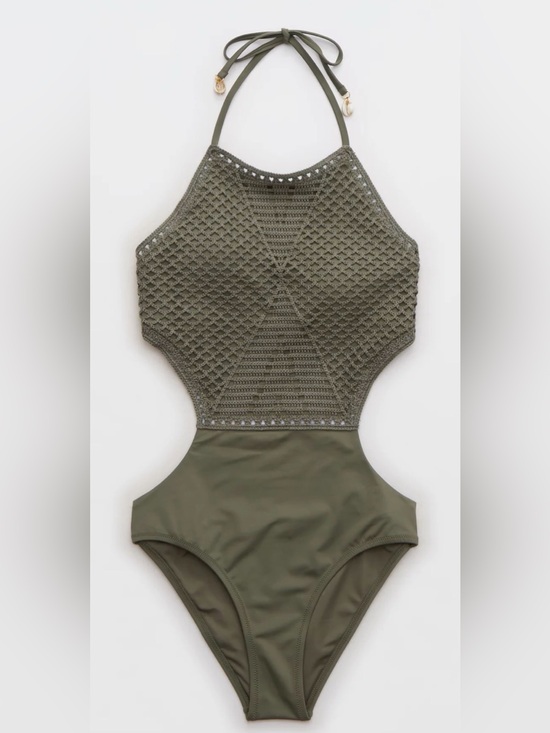 aerie Other - Aerie Olive Crochet Halter One-Piece Swimsuit Medium